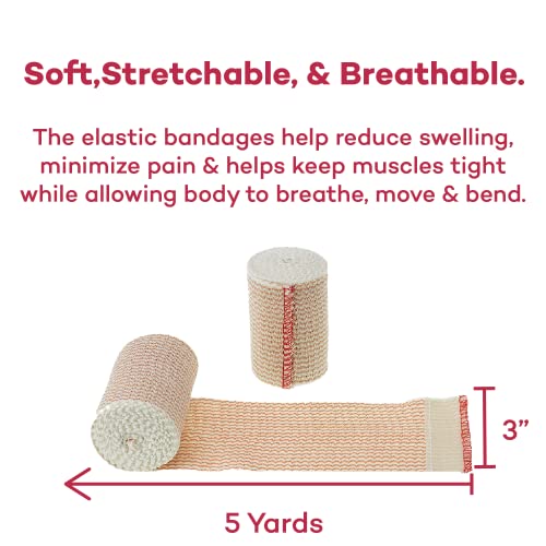 Dealmed 3" Elastic Bandage Wrap with Self-Closure - 10 Count (5 Pack) | Cotton Polyester Blend, Individually Packed, Breathable 5 yd Stretch Fabric, For Sprains Strains Edema, 50 Total Rolls - size: Pack of 50