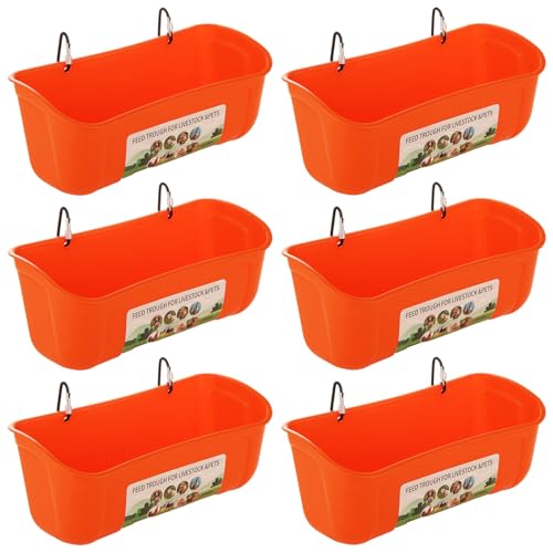 6 Pack Hanging Chicken Feeder Trough, Duck Feeder for Outside with Clips, Water Trough for Duck Goose Goat Pig Deer, Durable Poultry Feeding Water Container, Orange