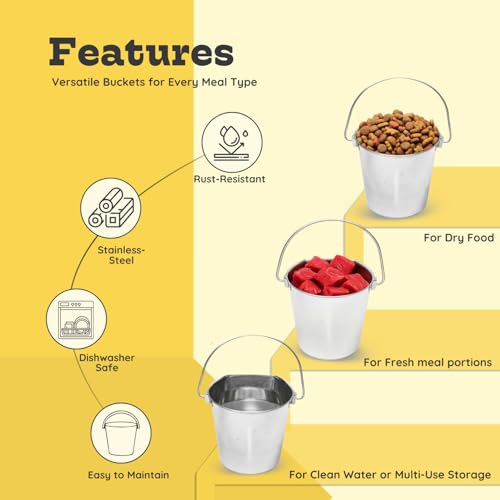 Flat Side Stainless Steel Bucket 6 Quart Hanging Feeding Utility Pail for XL Dog Goat Sheep Livestock, Fits Kennel Cage Crate Farm, Heavy Duty Food & Water Feeder, 1.5 Gallon Silver 2Pack - size: 6 Quart (Pack of 2)