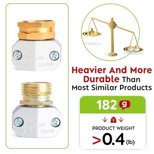 Oversized Metal 1 Set Hose End Mender Kit Male and Female, Aluminum Water Hose Repair Connector for 5/8" and 3/4" Garden Hoses - style: Mender 1 Set