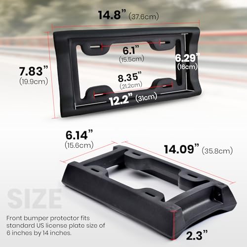 AR-PRO Ultimate License Plate Bumper Guard Screws Included - 2.3" Thick Rubber License Plate Mount Protects Bumper from Scratches and Dents - Universal Fit for Cars, Trucks, SUVs, and Vans - size: 1 Pack - Standard (2.3" Thick)