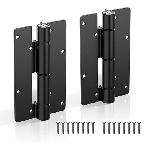 5-3/4" Adjustable Self Closing Aluminum Gate Hinges, Heavy Duty Gate Hinges for Metal Gates, Non-Legged Door Hinges Fence Gate Hinge for Pool Gate, Aluminum Gate, 2pcs, Black