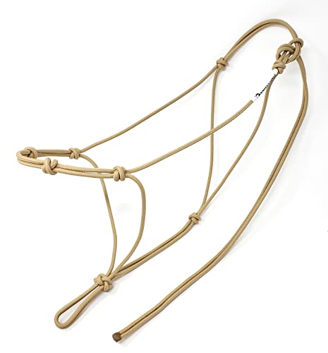4 Knot Horse Rope Training Halter - 3/16" (5mm) Very Thin! Stiff Polyester Rope - color: Beige, size: Mini