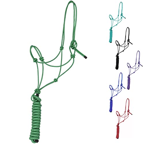 Majestic Ally 1/4" Rope 4 Knot Stiff Polyester Training Halter with 10’ Matching Lead Rope for Horses – Full (Hunter Green, Full) - color: Hunter Green, size: Full