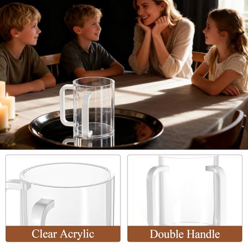 2 Pcs Judaica Hand Washing Cup with Dual Handles,5" Acrylic Clear Netilat Yadayim Cup lota for Bathroom(White Handle) - color: white Handle