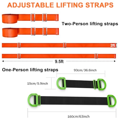 Shoulder Furniture Moving Straps Chest Buckle and 1-Person Lifting Strap | 2-Person Moving Straps Adjustable Easily Lifting and Moving for Mattresses Appliances Heavy Object Up To 1200LBS - color: Orange-2Person Straps