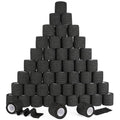 48 Pack Self Adhesive Bandage Wrap, 2” x 5 Yards Cohesive Medical Tape Elastic Grip Tape Black Sports Tape Athletic for Ankle, Wrist Sprains, Pet First Aid (Black) - color: Black