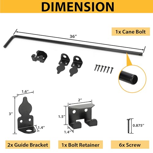 36" Heavy Duty Cane Bolts for Gates with Black Rustproof Powder Upgraded Hardware Gate Drop Rod for Wood PVC Vinyl Fences Gates, Double Doors-1 Pack - size: 36 Inch-1pack