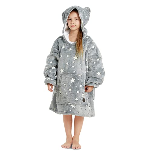 THREE POODLE Wearable Blanket Hoodie for Kids, Oversized Sherpa Sweatshirt Blanket with Giant Hood, Warm Cozy Hooded Blanket, Cute Gifts for Kids Girls Boys - color: Luminous Star, size: Kids