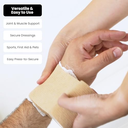 Juvale Cohesive Bandage Vet Wrap Rolls - Sprain & Strain Support Elastic Bandage & Vet Wrap for Dogs & Horses - Self-Adherent Dog Wound Care Tape - First Aid & Sports Tape - 12 Count, 4 in x 5 yd - size: 4 Inch x 5 Yards (12 Count)