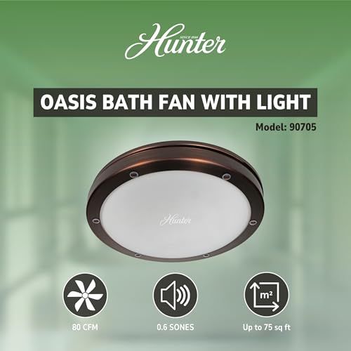 Hunter Oasis 80 CFM Bathroom Exhaust Fan - Hunter Ceiling Fan with Light and Night Light – Imperial Bronze