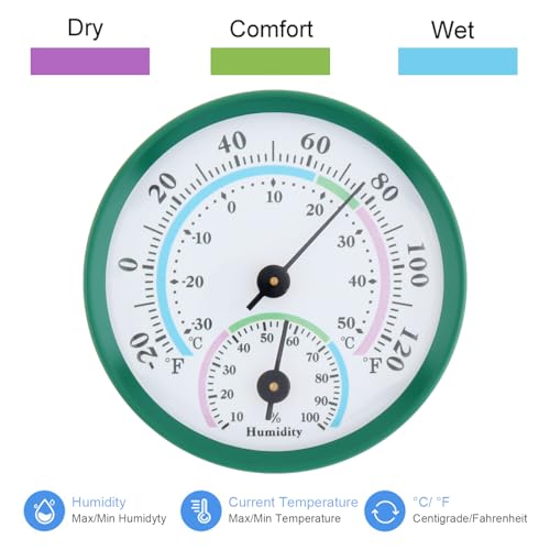 Mini Indoor Thermometer Hygrometer Analog 2 in 1 Temperature Humidity Monitor Gauge for Home, Wall, Room, Outdoor, Offices, Display Mechanical No Battery Needed (Silver) - color: Silver