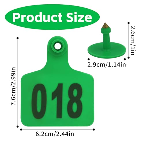 Cattle Ear Tags 101-200 Numbered Large Plastic Livestock Ear Tag,Green | L3'' x W 2.5'' For Sheep Calf Goat Pig,Animal Id Tags For Ranch & Farm Herd Tracking, Laser Print Clear Numbers,Copper Head - color: Green, size: 101-200