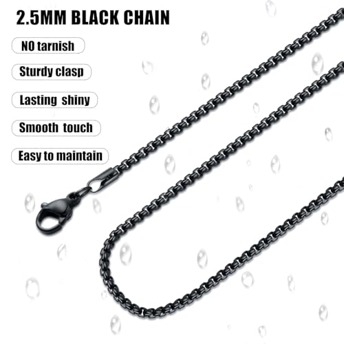 Fiusem Box Chain for Men and Women, Stainless Steel Necklace Chain | Silver Tone/14K Gold Plated/Black Mens Necklace, Width 2/2.5/3/4/5mm, Length 18-28 Inches - size: 18 Inches, style: Black 2.5MM
