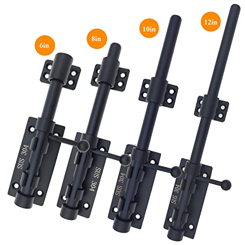 10in Slide Bolt Gate Latch 304 Stainless Steel Barrel Bolt Latch Heavy Duty Door Security Lock Thickened Door Latches Hardware with Mounting Screws for Barn Fence Shed Basement - color: 10in Black