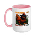Chickens Are Warriors Within Funny Poultry Ninja Ceramic Mug, Pink/White, 15oz - color: Pink/White, size: 15 Ounces