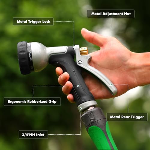 RESTMO Garden Hose Nozzle Heavy Duty, Rear Trigger Water Sprayer, Black | 7 Adjustable Spray Patterns, Durable Metal, Flow Control, Ideal for Plants & Lawns Watering, Cars & Pets Washing - color: Black
