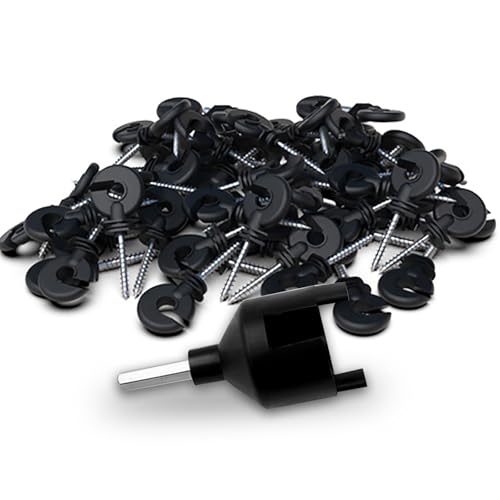 50pk Screw-in Electric Fence Ring Insulators, Wood Post Supplies | UV-Resistant Heavy Duty Plastic; Free Installation Socket Tool; 80% Faster Setup; Fits Polywire Rope Tape; Cattle Horse Sheep