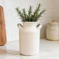 Shabby Chic Classy Designed White Milk Can Galvanized Finish Metal Vase Country Rustic Primitive Decorative Flower Holder for Home Office Garden, 7.87" H