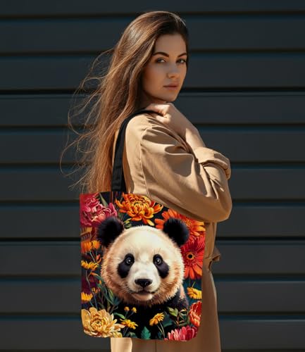 Vintage Botanical Animal Canvas Tote Bag for Women, Aesthetic Floral Animal Reusable Shoulder Bag for Shopping - color: 4