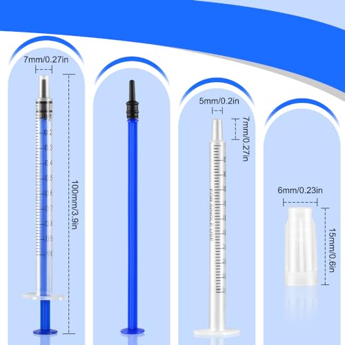24 Pack of 1ml Plastic Syringes with Caps - Sterile, Individually Sealed for Precise Liquid Refilling, Measuring, and Feeding Pets, Oil, Glue - style: A 1ml Blue