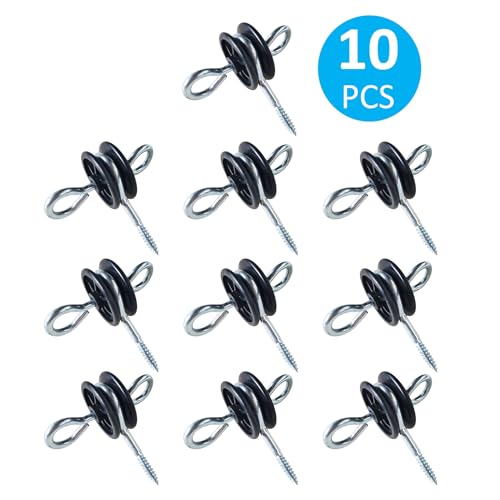 QMARK 10 Pack Electric Fence Wood Post Anchors | Wood Post Screw-in Insulators, Screw-in Gate Handle Anchor, 2-Ring Black Handle Anchors