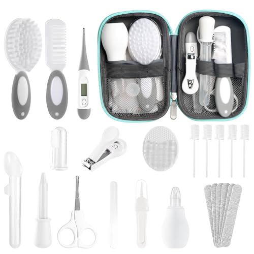 Baby Healthcare and Grooming Kit for Newborn Kids, 24PCS Upgraded Safety Baby Care Kit, Newborn Nursery Health Care Set, Baby Care Product (Grey White) - style: GREY WHITE-24