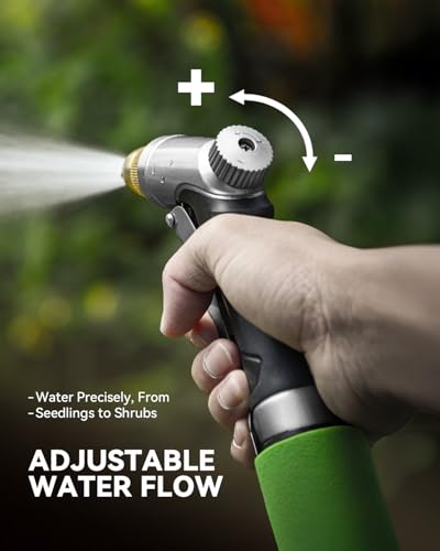 RAINPOINT Garden Hose Nozzle, 100% Heavy Duty Metal Hose Sprayer, High Pressure Water Hose Nozzle with Adjustable Spray Patterns and Flow Control for Watering Plants, Car Washing, Pet Washing, Silver - color: Bright Silver