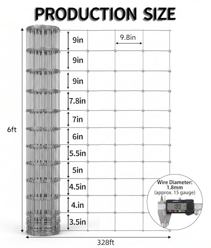 Galvanized Farm Fence, 6ft x 328ft Heavy Duty Wire Fencing for Cattle, Goats, Deer, Horses, Chicken,Pasture, Garden Boundary – Rust Resistant, Easy Installation