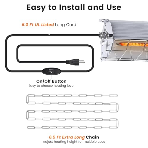 Fanspex 600W Hanging Heater for Poultry Chicken Coop Pet House Livestock Greenhouse, 2 Heating Mode with Adjust Height, 3S Fast Heating