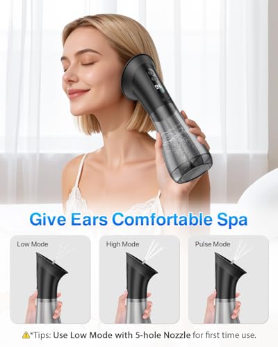 Ear Wax Removal with One-Piece Waste Tank, Powered Ear Wax Remover, IPX7, 5000mAh, 12 Tips, 3 Pressure Modes, Safe & Effective Ear Cleaning Electric Water Irrigation System at Home