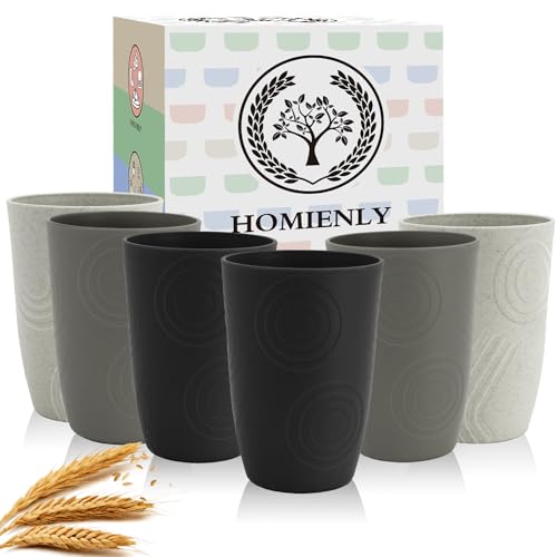 Homienly Drinking Glasses 16oz Wheat Straw Cups-Stackable and Reusable Cups, Alternative to Plastic Cups for Iced Coffee, Smoothies,Iced Tea-Black Grey - color: Black Grey, size: 16 Ounces