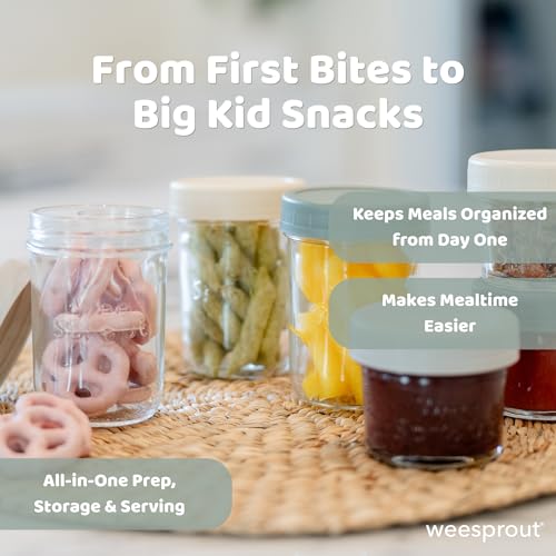 WeeSprout Baby Food Storage Glass Jars w/Lids (4 oz, 6 Pack) Pastel Variety, Snack, Reusable Small Containers, Fridge or Freezer, Microwave & Dishwasher Safe, Essentials for Infants - color: Pastel Variety, size: 4 oz (6 pack)