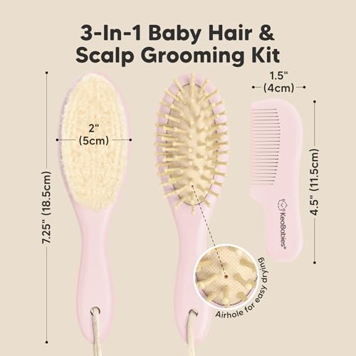 Wooden Baby Hair Brush Set for Newborns, Toddler Comb (Blush, Regular) | Soft Goat Bristle, Baby Brush and Comb Set, Infant Grooming Kit, Cradle Cap Care, Durable & Gentle, Boy, Girl Bath Essential - color: Blush, size: Oval, Regular 7"