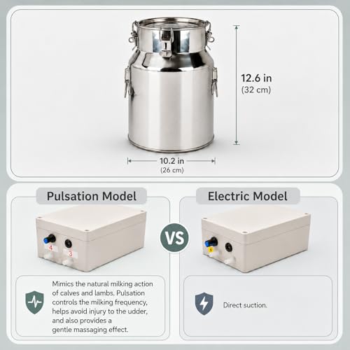 Electric Milking Machine for Goats and Cows, 14L Portable Cow Milker Machine Pulsating Design with Adjustable Stainless Steel Milk Can and Silicone Tubing, Suitable for Small Farms and Home Use