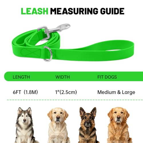 Waterproof Dog Leash with Double Handle, 6 FT Durable Odor-Proof Dog Leashes with Strong Aviation Aluminum Hooks Fits Small Medium or Large Dogs - color: Green, size: 6FT - Double Handle