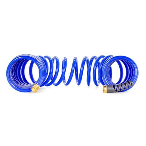 Camco 40' Self Coiling Water Hose with Brass Fittings and 0.5" Interior Diameter for Marine Use, Cleaning, Car Washing and Gardening, Blue - style: 40' Coiled Water Hose