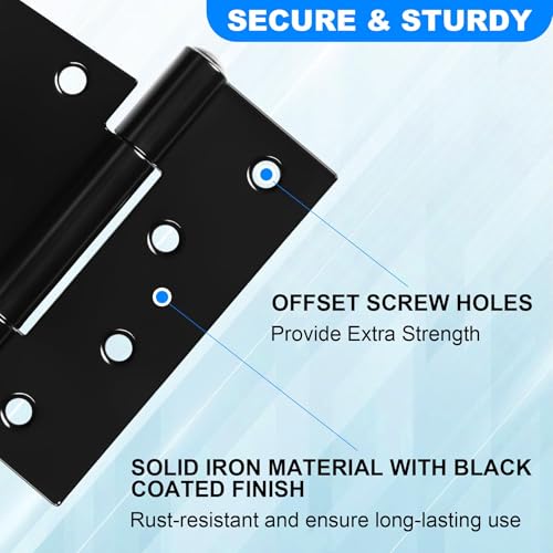Heavy Duty Gate Hinges 3.5 inch 4 Pack Extra Thick Industrial T Hinges Barn Door Hinges Shed Door Hinges for Large Wooden Gates Wood Fence Outdoor - Black Iron Finish (Screws Included) - color: Black, size: 3.5"-4 Pack