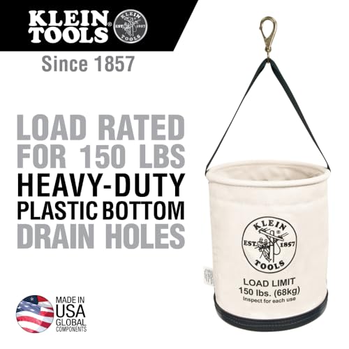 Klein Tools 5109SLR Canvas Bucket, All-Purpose Tool Bucket with Plastic Bottom with Drain Holes, Load Rated Up to 150-Pounds - size: Canvas, 150-Pound Load