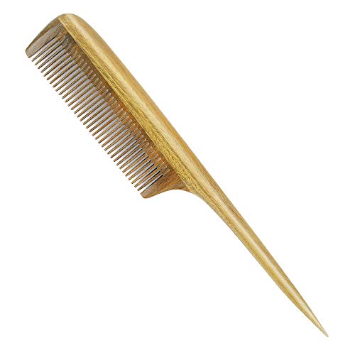 Onedor Wooden Rat Tail Hair Comb for Parting Braiding Green Sandalwood | Handmade, Fine Teeth, Pointed Tail, Sectioning, Box Braids, Cornrows, Teasing, Backcombing, Root Lif - style: Fine Tooth Tail Comb