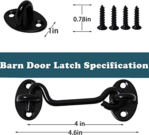 4" Barn Door Latch Door Lock Hardware, Sliding Door Lock Eye Hook Latch with Screws, Rust-Resistant Metal Gate Latch(2 Pack) - color: Black-2 Pack
