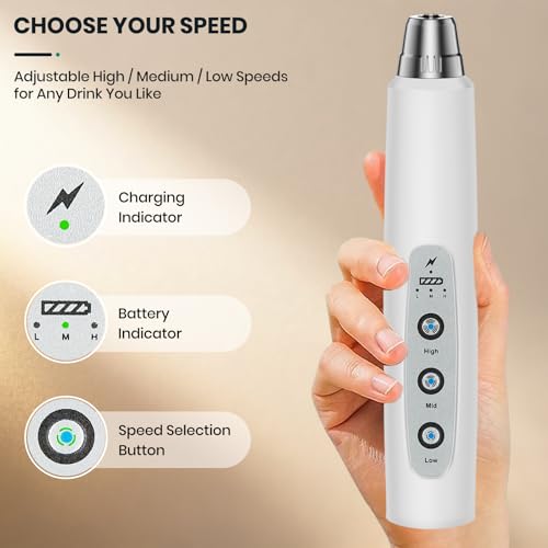 Colarlemo Milk Frother Handheld Rechargeable, Frother Wand Drink Mixer Electric Whisk for Coffee, Detachable With 3 Stainless Whisks, Hand Mixer for Lattes, Cappuccino, Matcha, Egg, No Stand, White - color: White, style: without stand