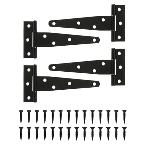 T Strap Hinges Heavy Duty, Shed Door Gate Hinges(Black) (4, 4 Pcs *5 inch) | 3 inch t hinges Heavy Duty Black Outdoor Tee Hinge for Wooden Fences, Barn Door Gates Hinge for Shed Door Hardware - size: 4 Pcs *5 inch