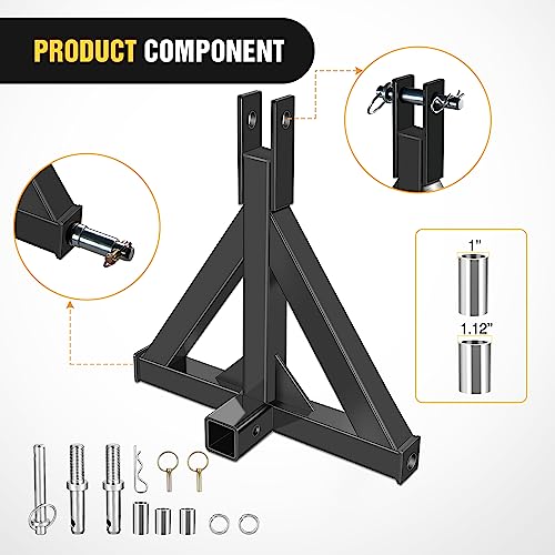 Nilight 3 Point 2" Trailer Hitch Receiver Category 1 Drawbar | Heavy Duty Tractor Drawbar Adapter Compatible with Kubota Bx John Deere Nortrac Kioti Yanmar Cat Black - color: 2" Trailer Hitch Receiver Black