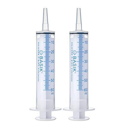 BASIK 60mL Catheter Tip Syringe, Silicone O-Ring, Reusable,2-Pack with Caps | Reusable with smooth-gliding silicone O-ring. Ideal for pet feeding (exotic birds), DIY crafts, liquid measurement, and more. - size: 2 Count (Pack of 1)