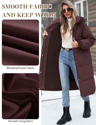 Women Long Puffer Coat Winter Warm Hooded Jacket Long Sleeve Parka Full Length Down Coats With Zip - color: Deep Purple, size: Medium
