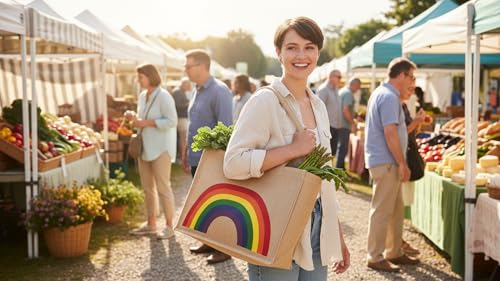 KAF Home Jute Market Tote Bag with Handles (Rainbow) - color: Rainbow