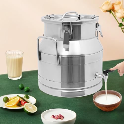 Stainless Steel Food Grade Milk Can, 20L Milk Transport Bucket Wine Pail Sealed Oil Storage Metal Water Beverage Drink Dispenser Handle Liquid Container with faucet for Old Vinegar, Honey (20L) - size: 20L