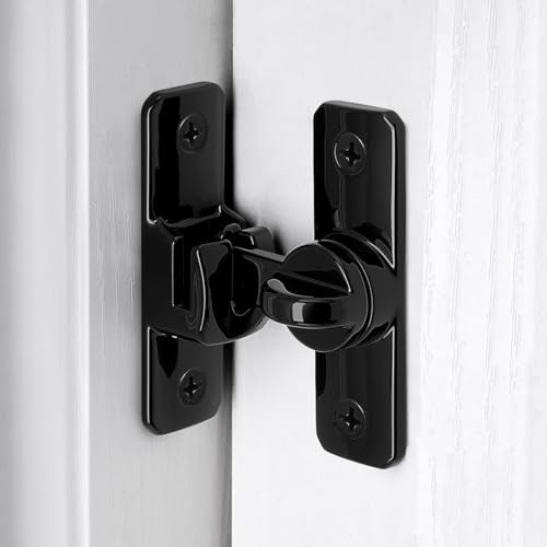 Black 90/180° Sliding Door Latches，Aluminum Alloy Cabinet Lock | Flip Gate Latches,Barn Door Latch,Right Angle Door Lock,for bedroom,cabinet,Wine Cabinet,drawer,garage,window,Pet Cage - color: Black