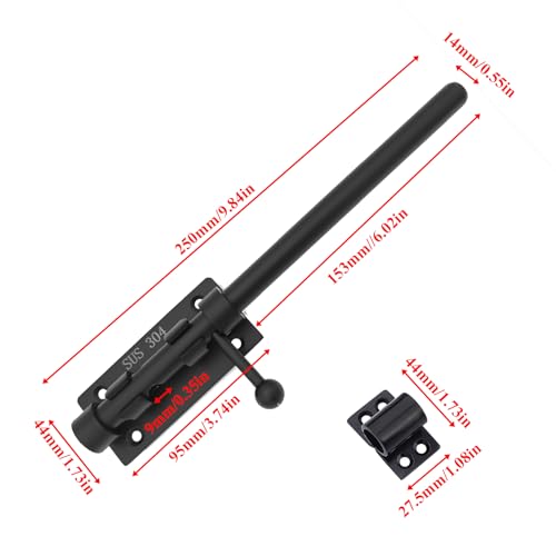 10in Slide Bolt Gate Latch 304 Stainless Steel Barrel Bolt Latch Heavy Duty Door Security Lock Thickened Door Latches Hardware with Mounting Screws for Barn Fence Shed Basement - color: 10in Black